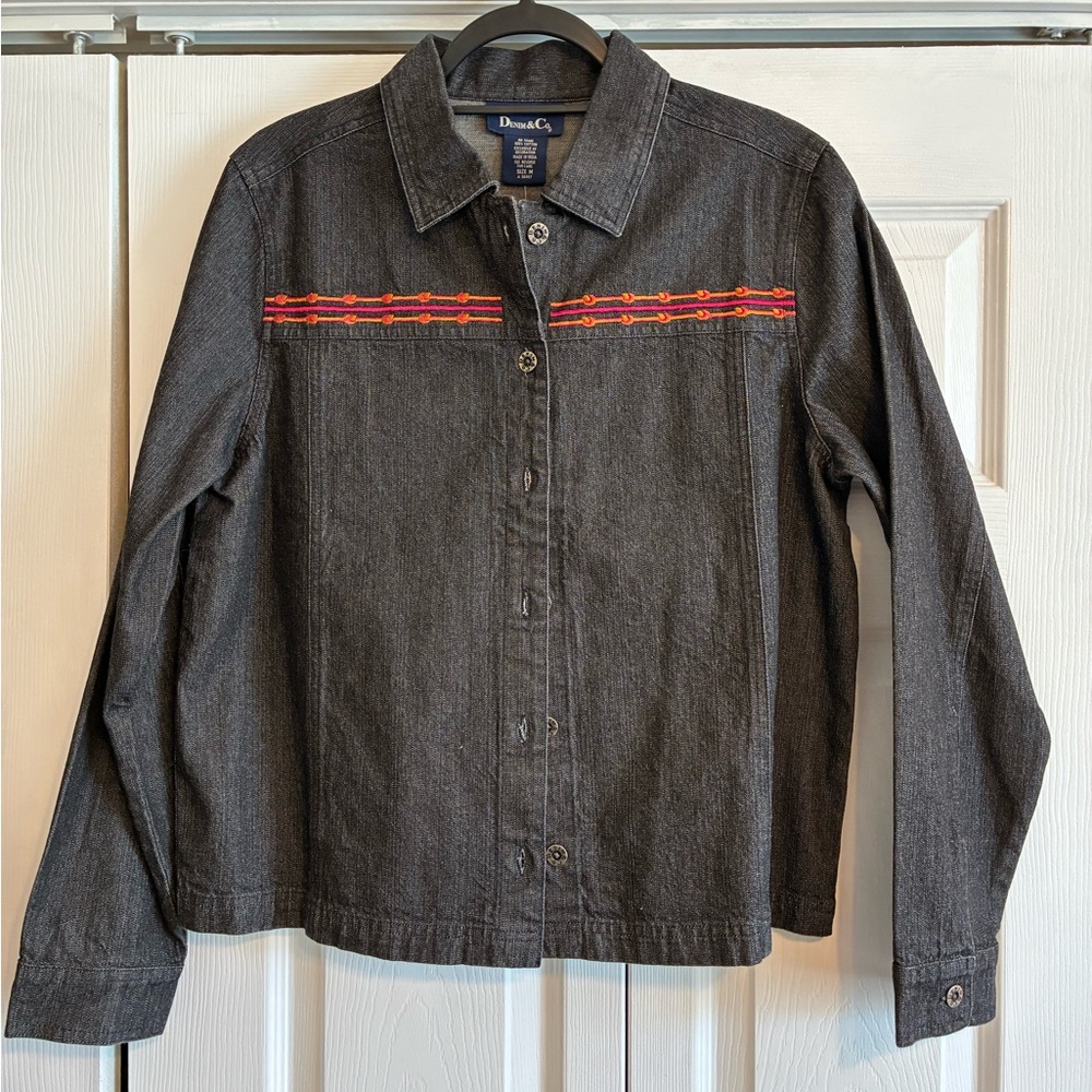 Denim&Co Women's Dark Gray Jacket with pink and orange detailing